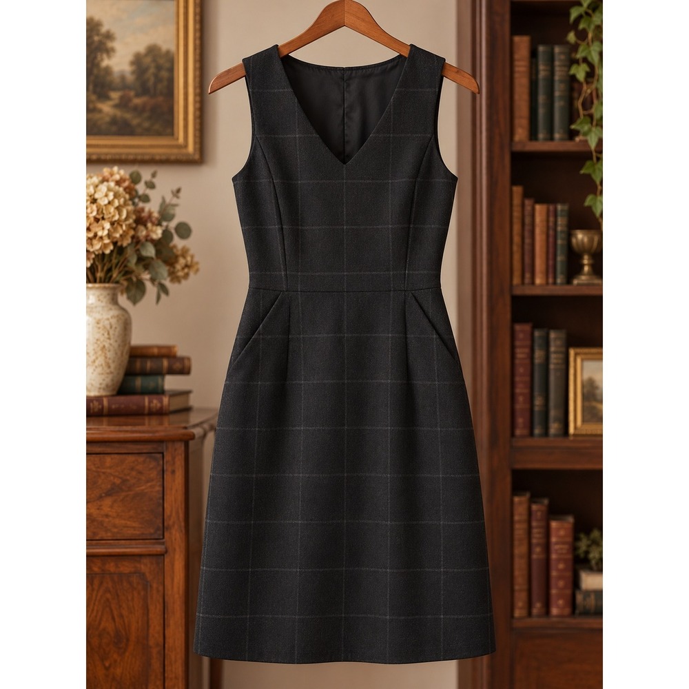 NWT Charcoal Plaid Wool Blend Pinafore Dress Size 10 Academia Office Preppy